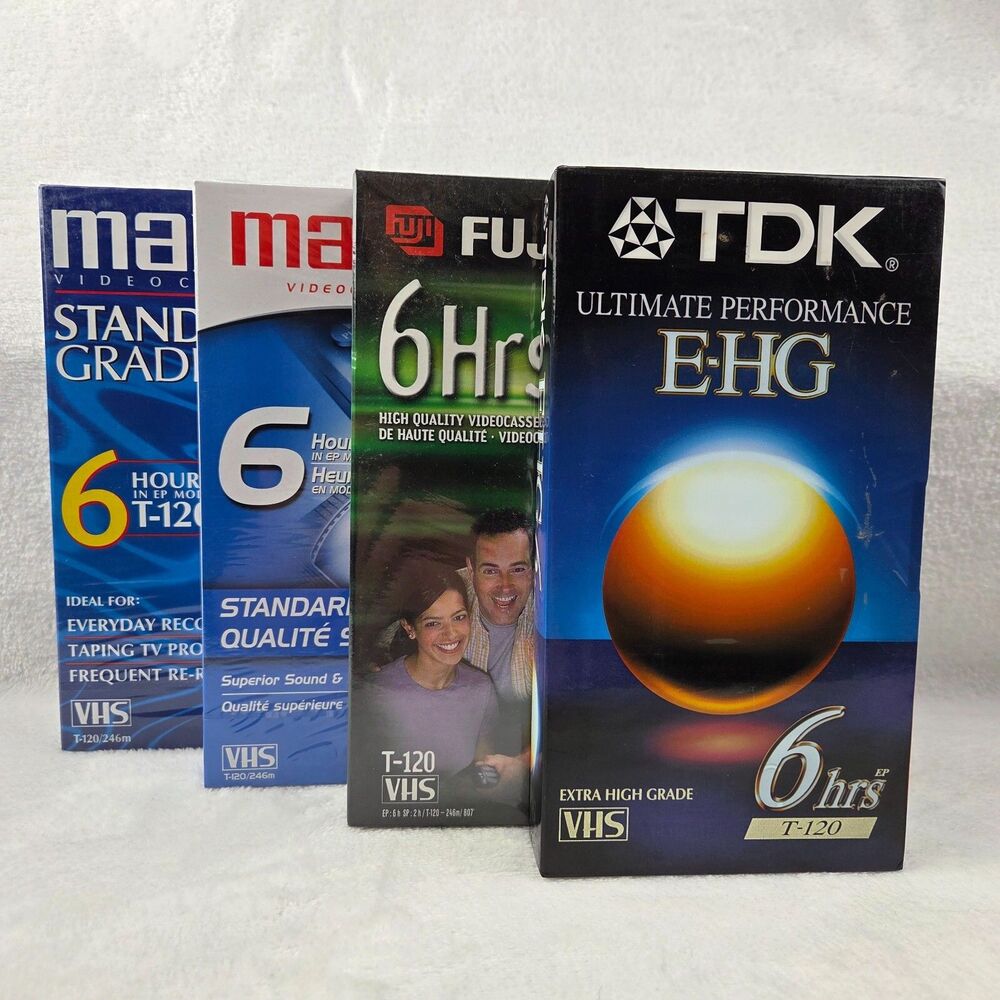 New VHS Tape Blank Factory Sealed Lot of 5 Maxell Fujifilm TDK T-120 6hr Each